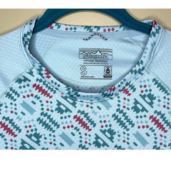 Patagonia Capilene Midweight Crew Base Layer Top Women's Small Blue Aztec - Picture 3 of 12